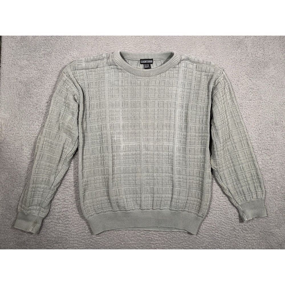 VTG Jantzen Mens Sweater Sage Green Large L Plaid Knit  100%‎ Cotton Pullover